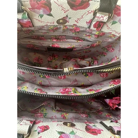 Betsey Johnson Gigi Triple Compartment Satchel W/ Scarf Black Purse Shoulder Bag - Picture 8 of 13